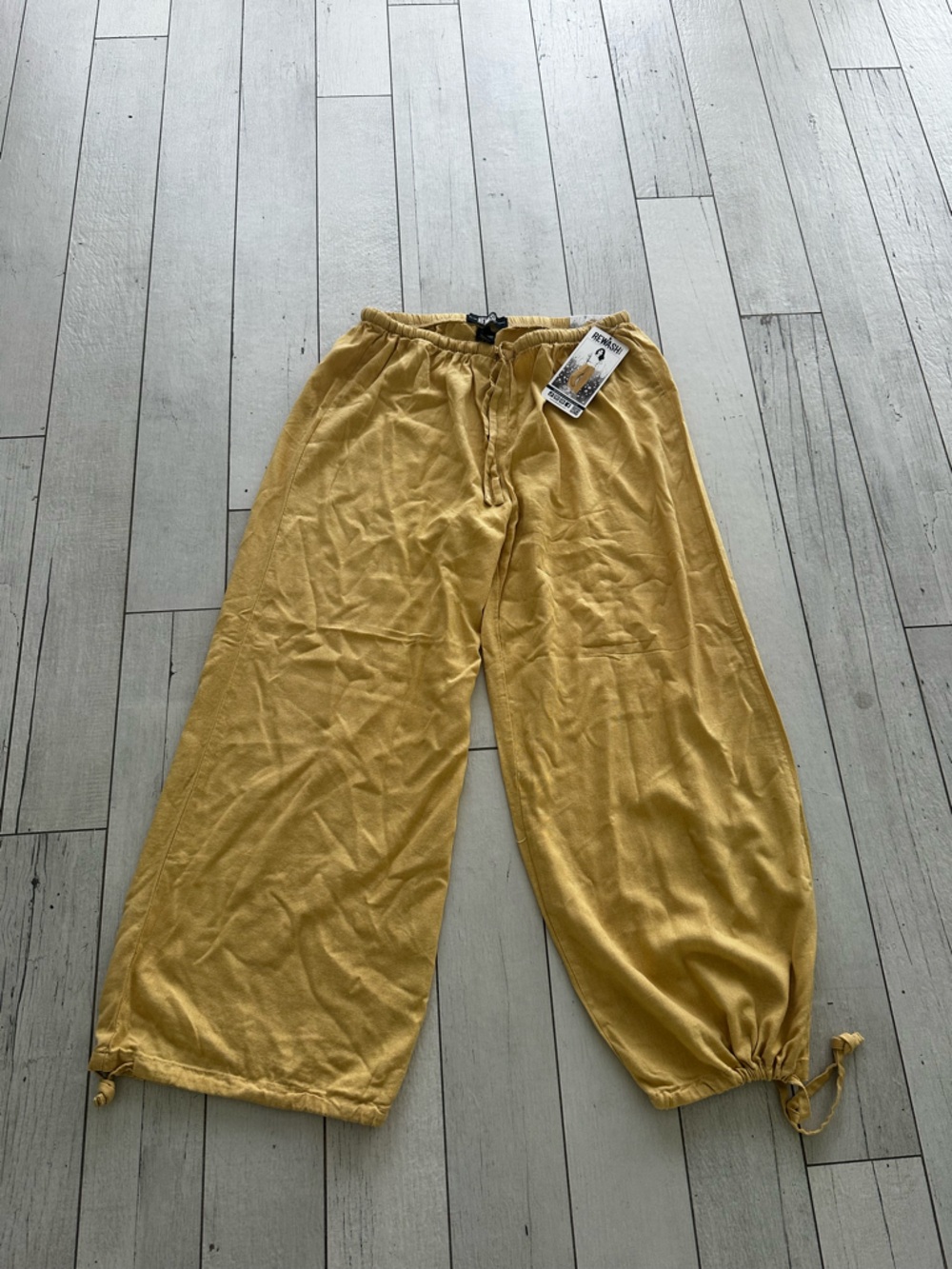 Rewash Mustard Linen-Blend Elastic Waist Shorts